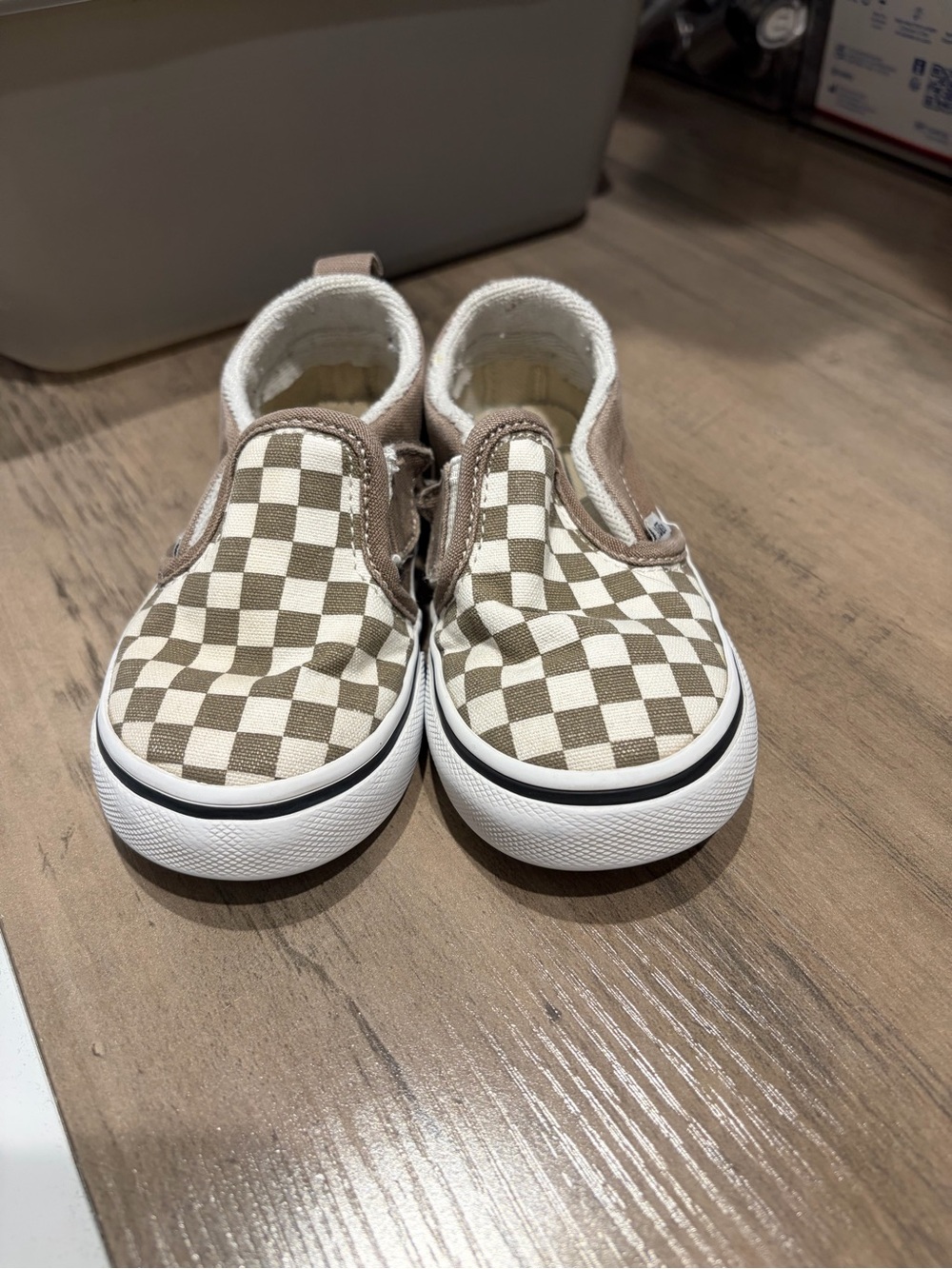 Vans Kids Slip-On Checkerboard Sneakers - Beige & White